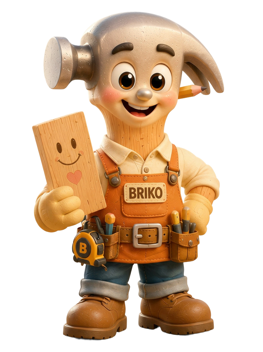 Briko, personaje líder de carpintería de Construcciones Cartagena creando mobiliario a medida
