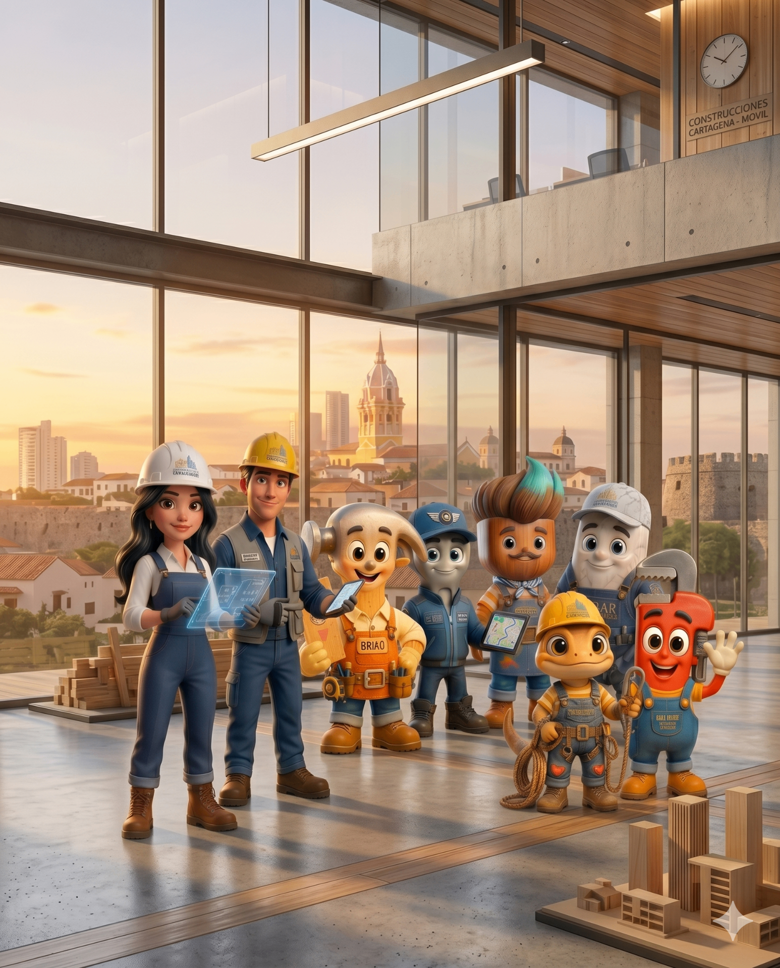 Equipo de Construcciones Cartagena en oficina con vista a la ciudad amurallada